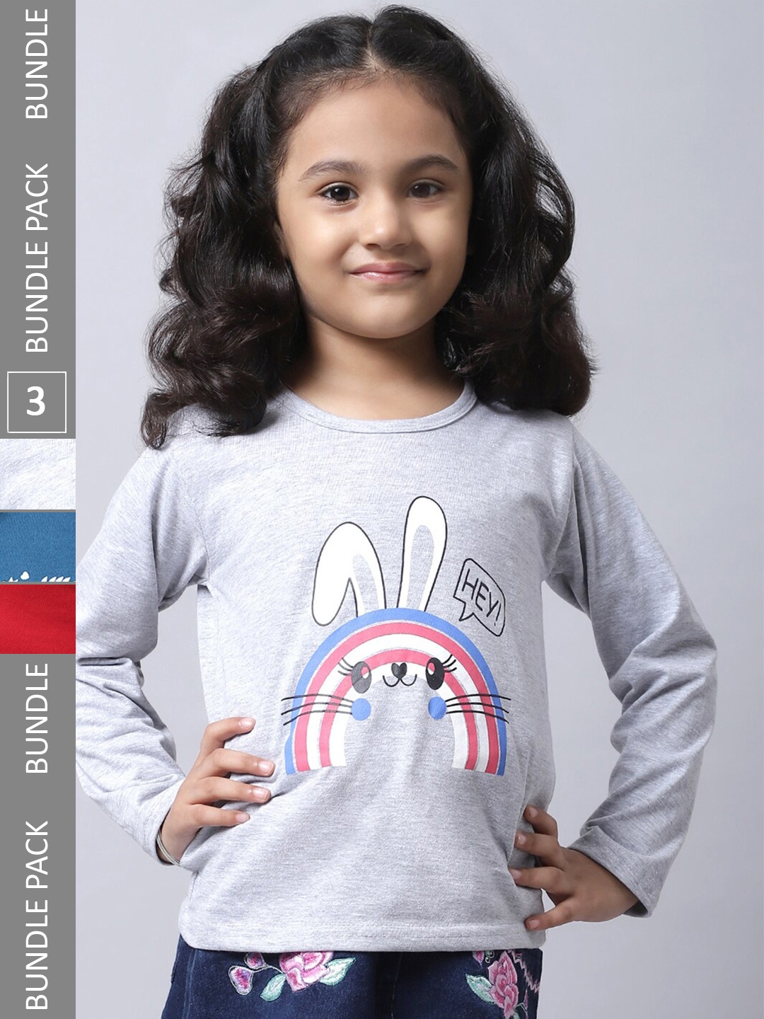 

BAESD Girls Pack of 3 Graphic Printed Cotton T-shirt, Grey