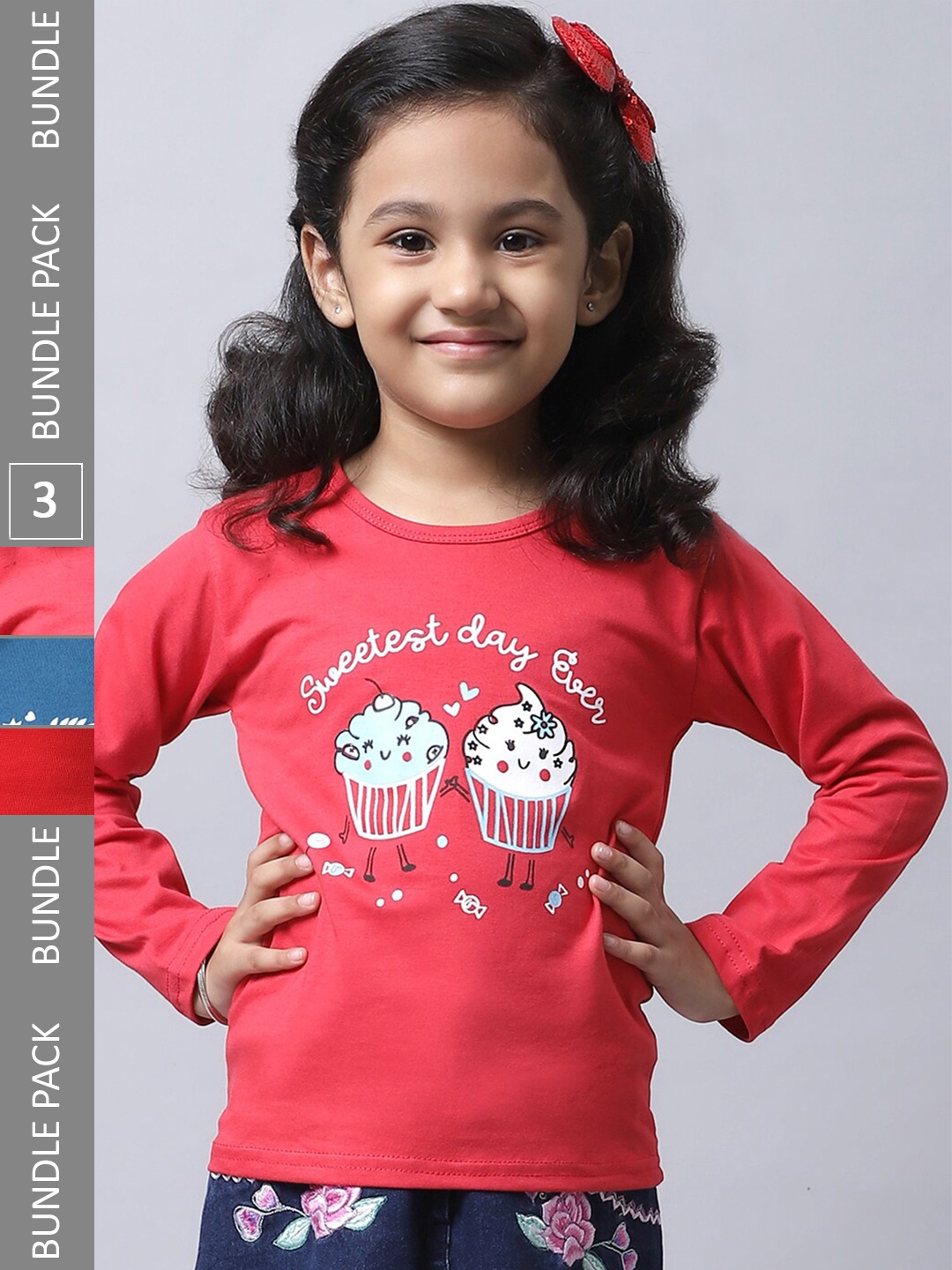 

BAESD Girls Pack of 3 Graphic Printed Cotton T-shirt, Red