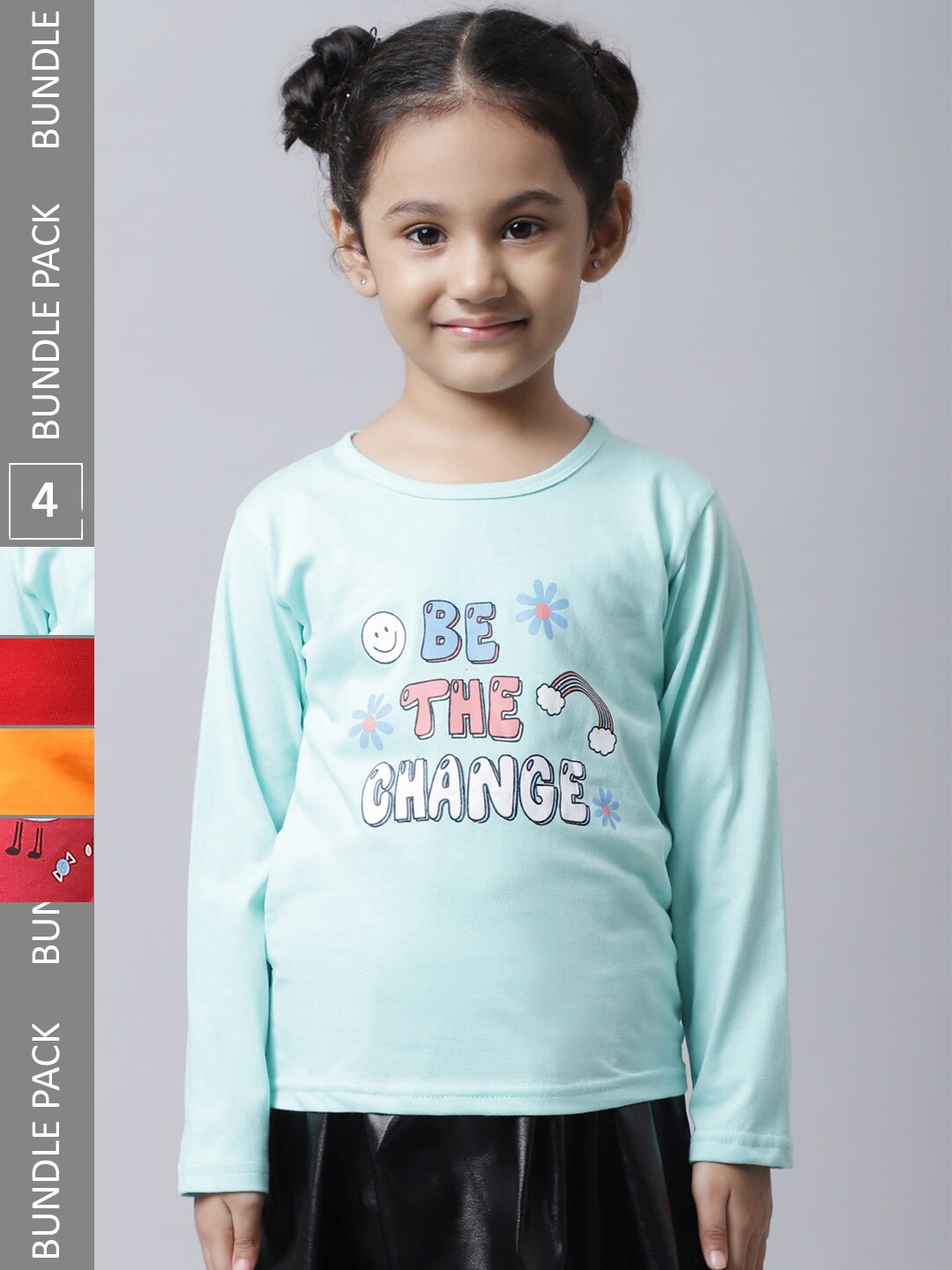 

BAESD Girls Pack of 4 Typography Printed Cotton T-shirt, Sea green