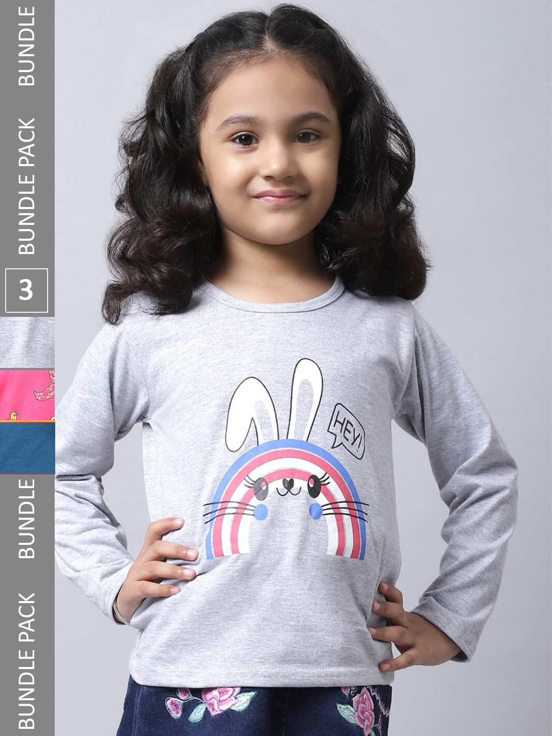 

BAESD Girls Pack Of 3 Printed Cotton T-shirts, Grey