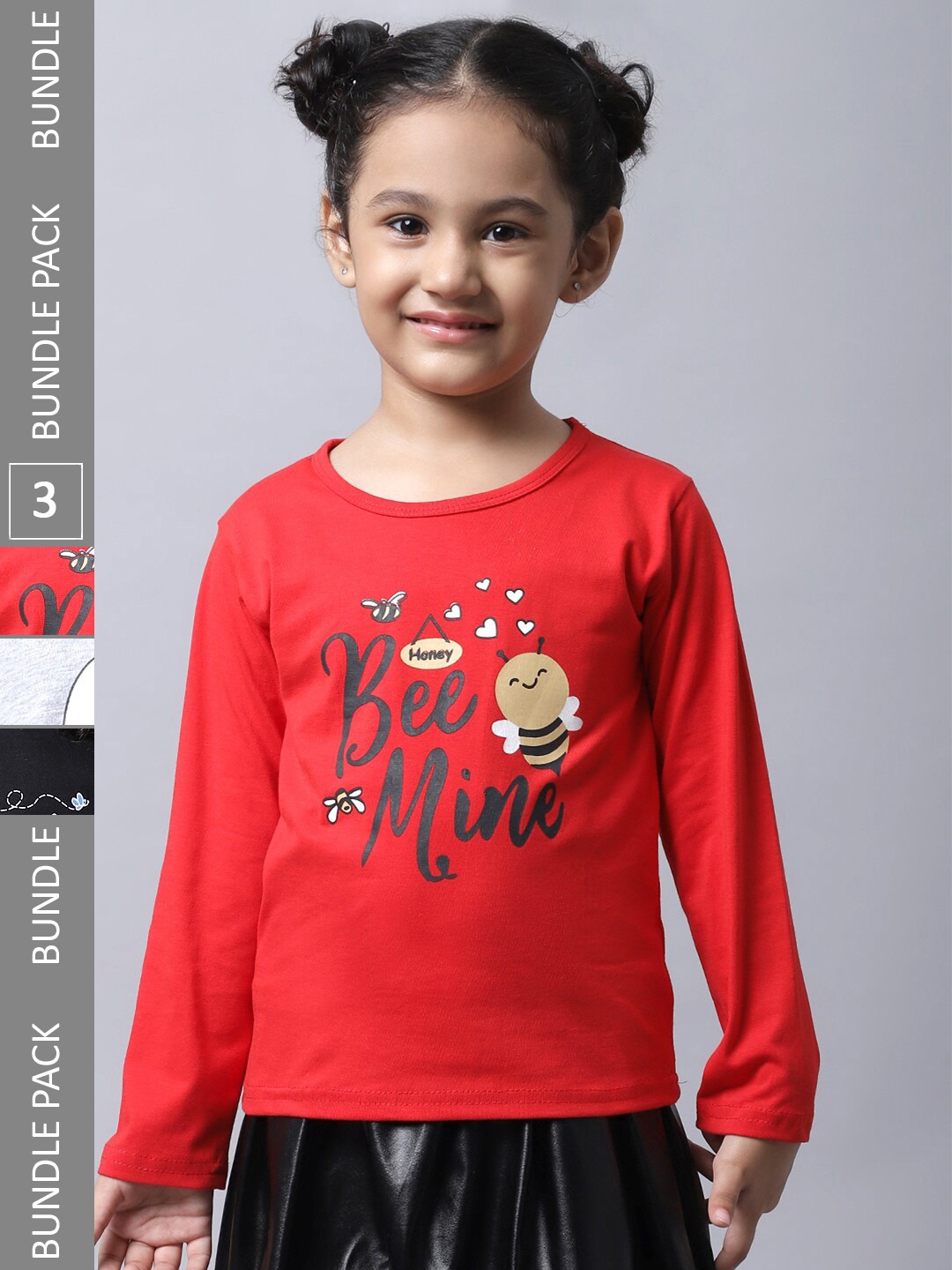 

BAESD Girls Pack of 3 Typography Printed Cotton T-shirt, Red
