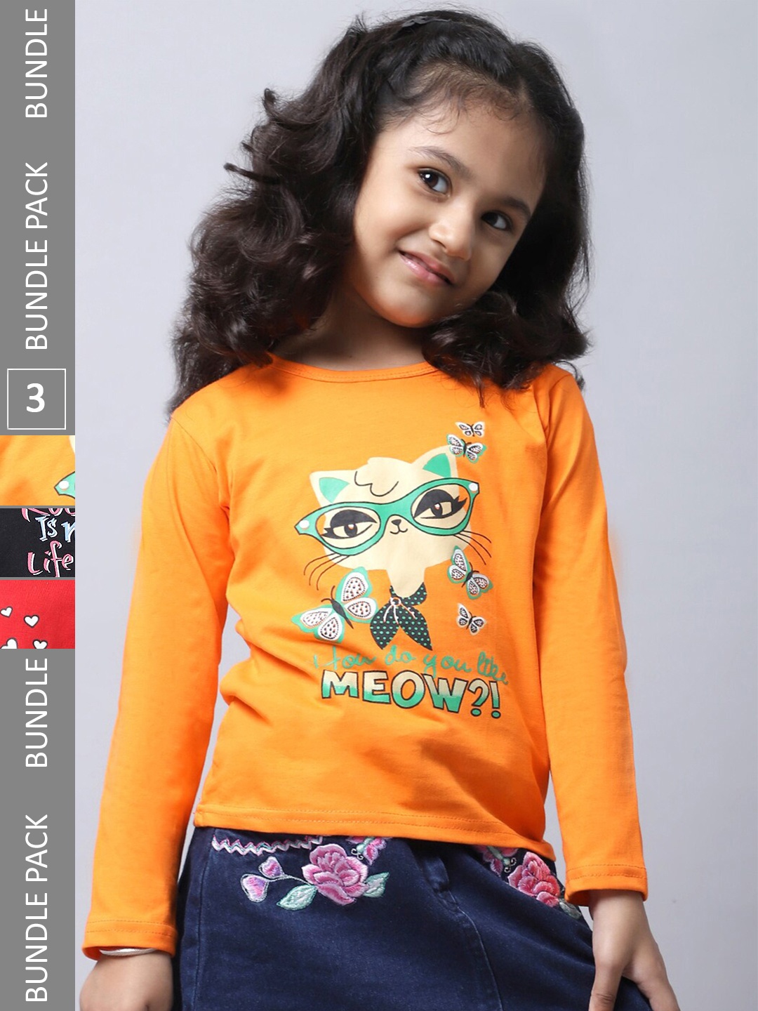 

BAESD Girls Pack of 3 Graphic Printed Long Sleeve T-shirt, Yellow