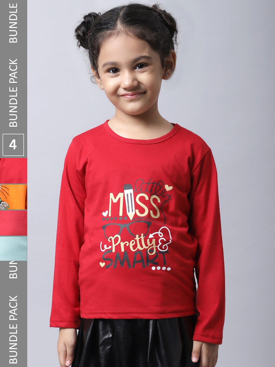 

BAESD Girls Pack of 4 Typography Printed Cotton T-shirt, Red