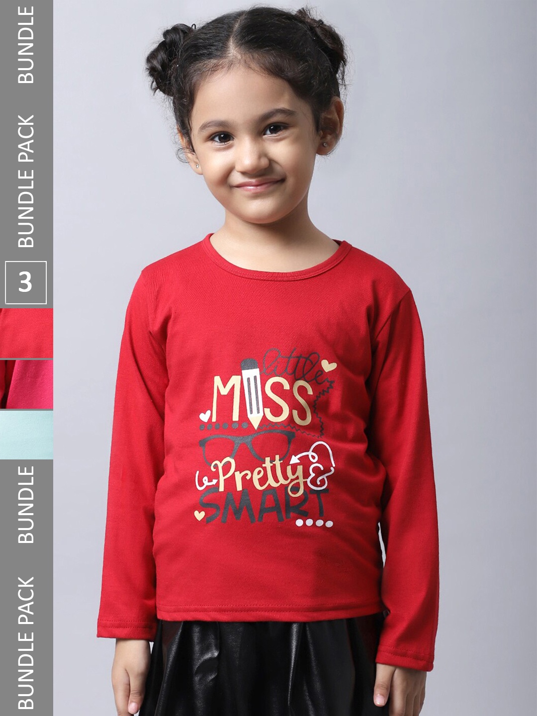 

BAESD Girls Pack of 3 Typography Printed Cotton T-shirt, Red