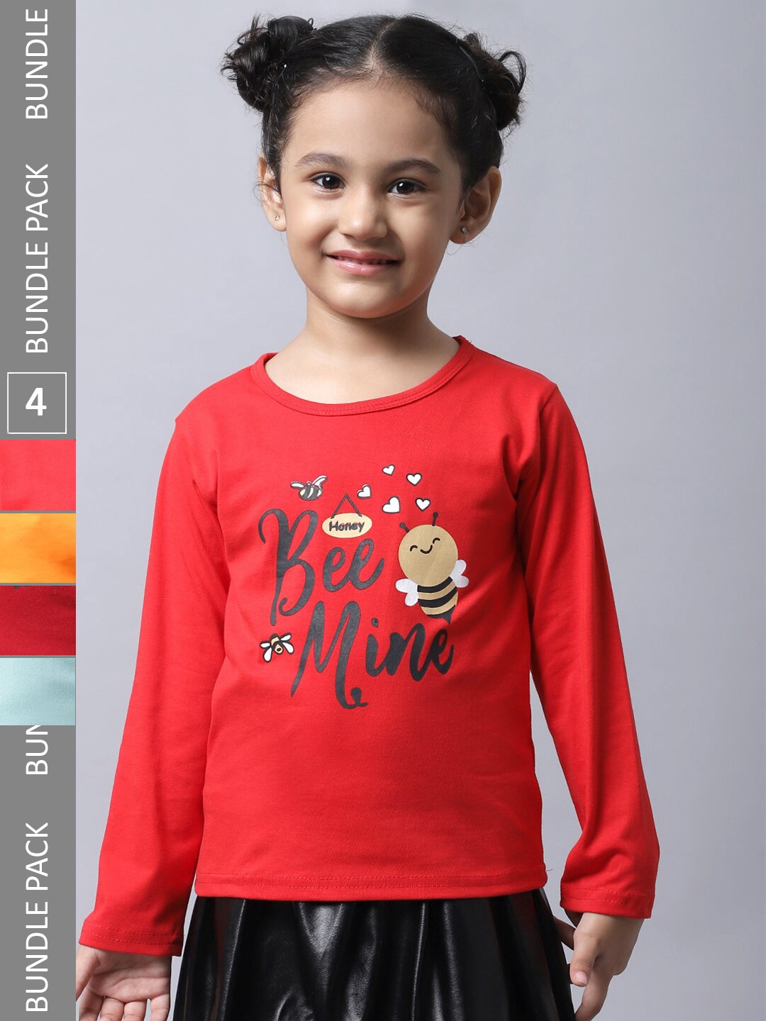 

BAESD Girls Pack of 4 Typography Printed Cotton T-shirt, Red