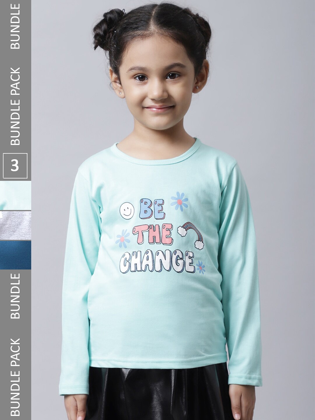 

BAESD Girls Pack of 3 Graphic Printed Cotton T-shirt, Sea green