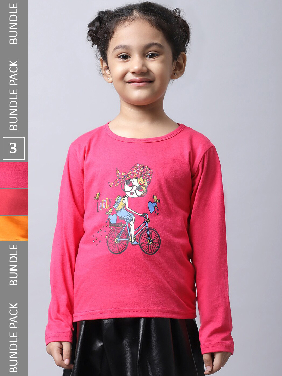 

BAESD Girls Pack of 3 Graphic Printed Cotton T-shirt, Pink
