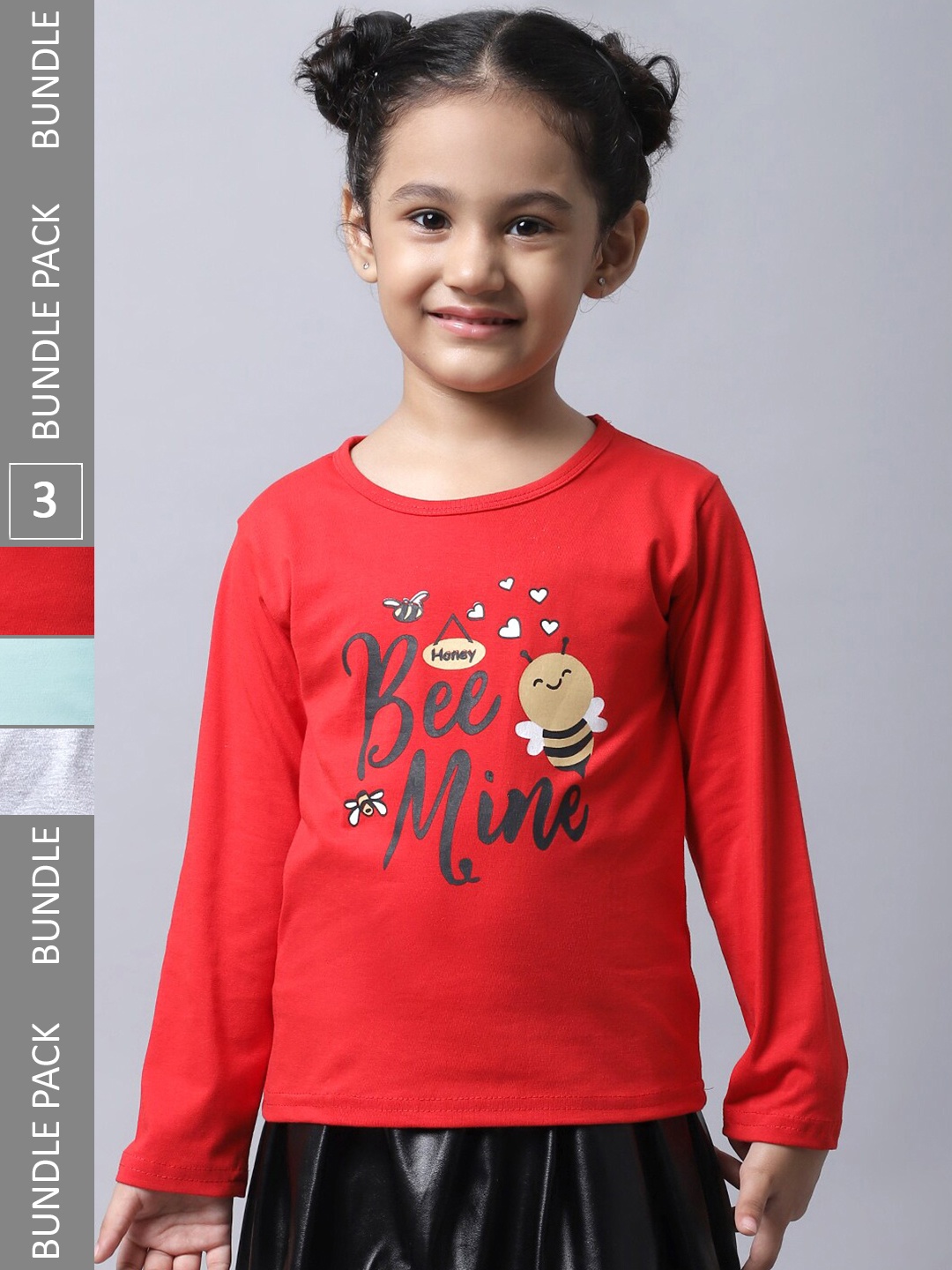 

BAESD Girls Pack of 3 Typography Printed Cotton T-shirt, Red