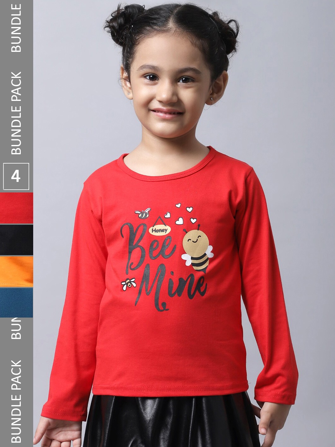 

BAESD Girl Pack Of 4 Graphic Printed Cotton T-Shirt, Red