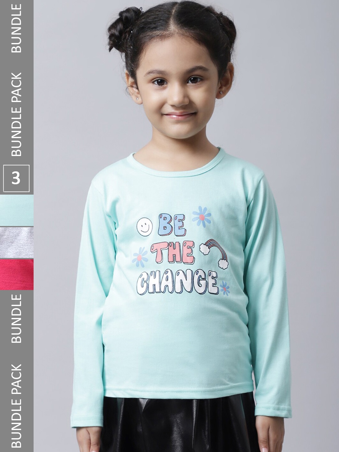 

BAESD Girls Pack of 3 Typography Printed Cotton T-shirt, Sea green