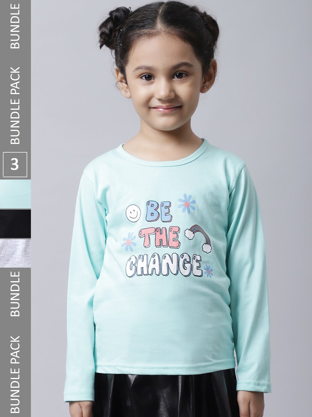 

BAESD Girls Pack Of 3 Graphic Printed Cotton T-shirts, Blue