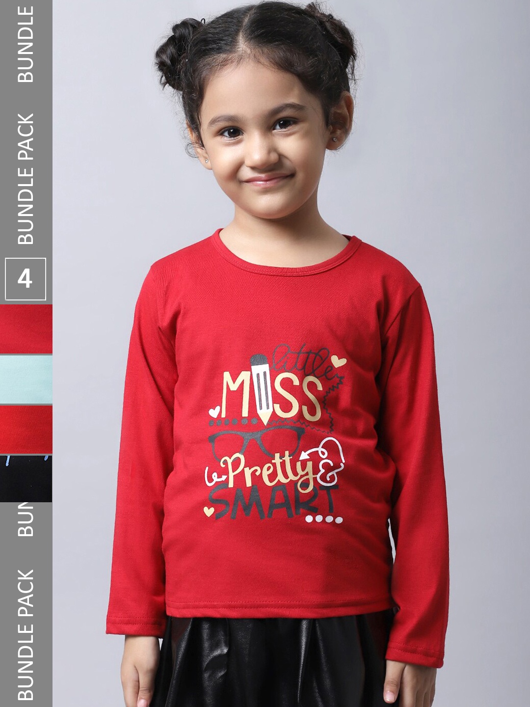 

BAESD Girls Pack of 4 Typography Printed Cotton T-shirt, Red