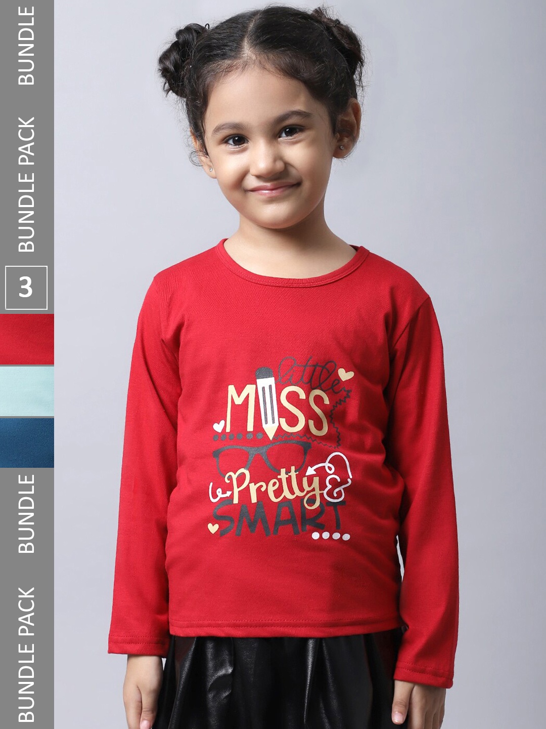 

BAESD Girls Pack Of 3 Printed Cotton T-shirt, Red
