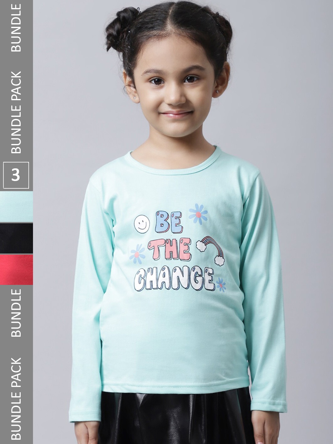 

BAESD Pack Of 3 Girls Printed Cotton Casual T-Shirt, Sea green
