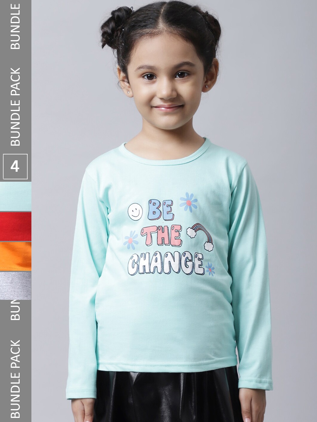 

BAESD Girls Pack of 4 Graphic Printed Cotton T-shirt, Sea green