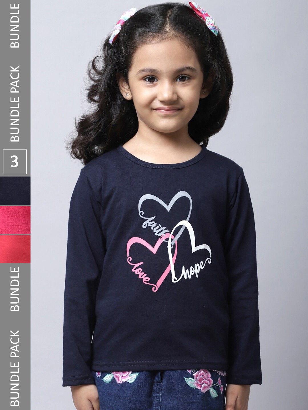 

BAESD Girls Pack of 4 Graphic Printed Cotton T-shirts, Navy blue