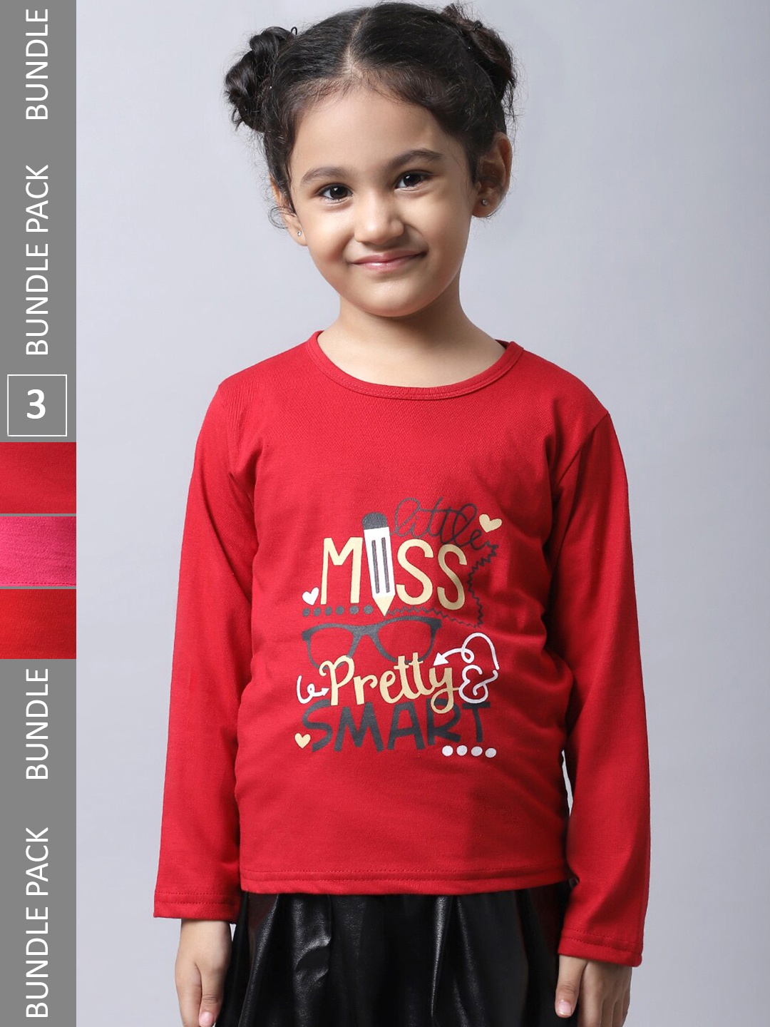

BAESD Girls Pack of 3 Graphic Printed Cotton T-shirt, Red