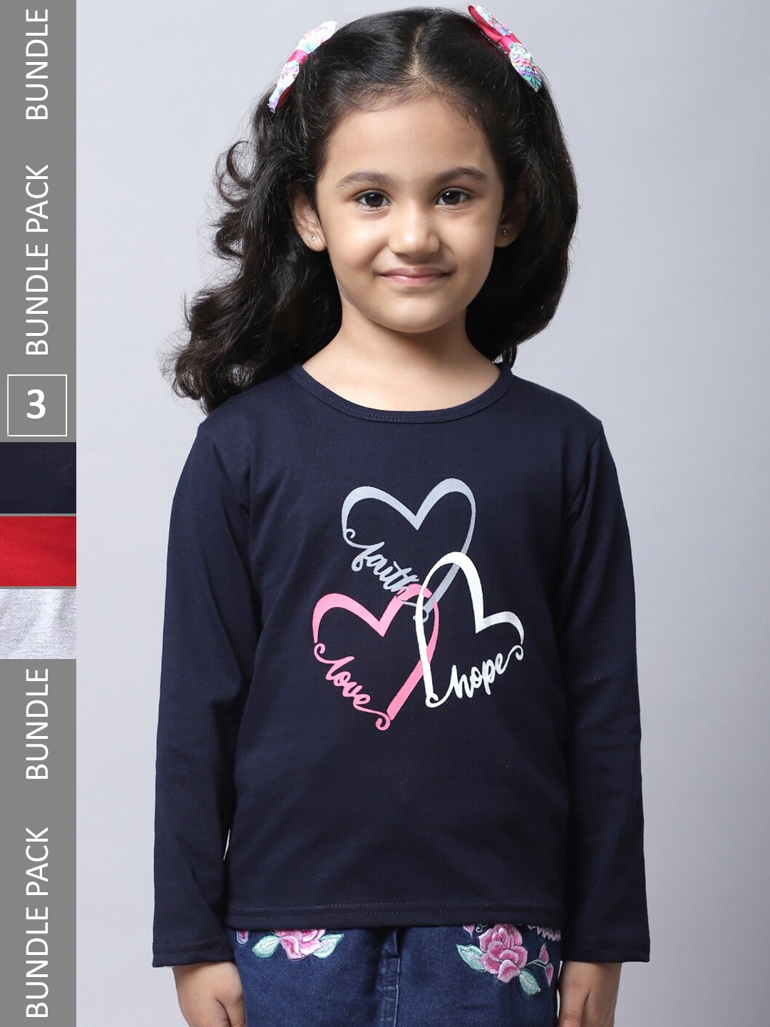

BAESD Girls Pack of 3 Graphic Printed Cotton T-shirt, Navy blue