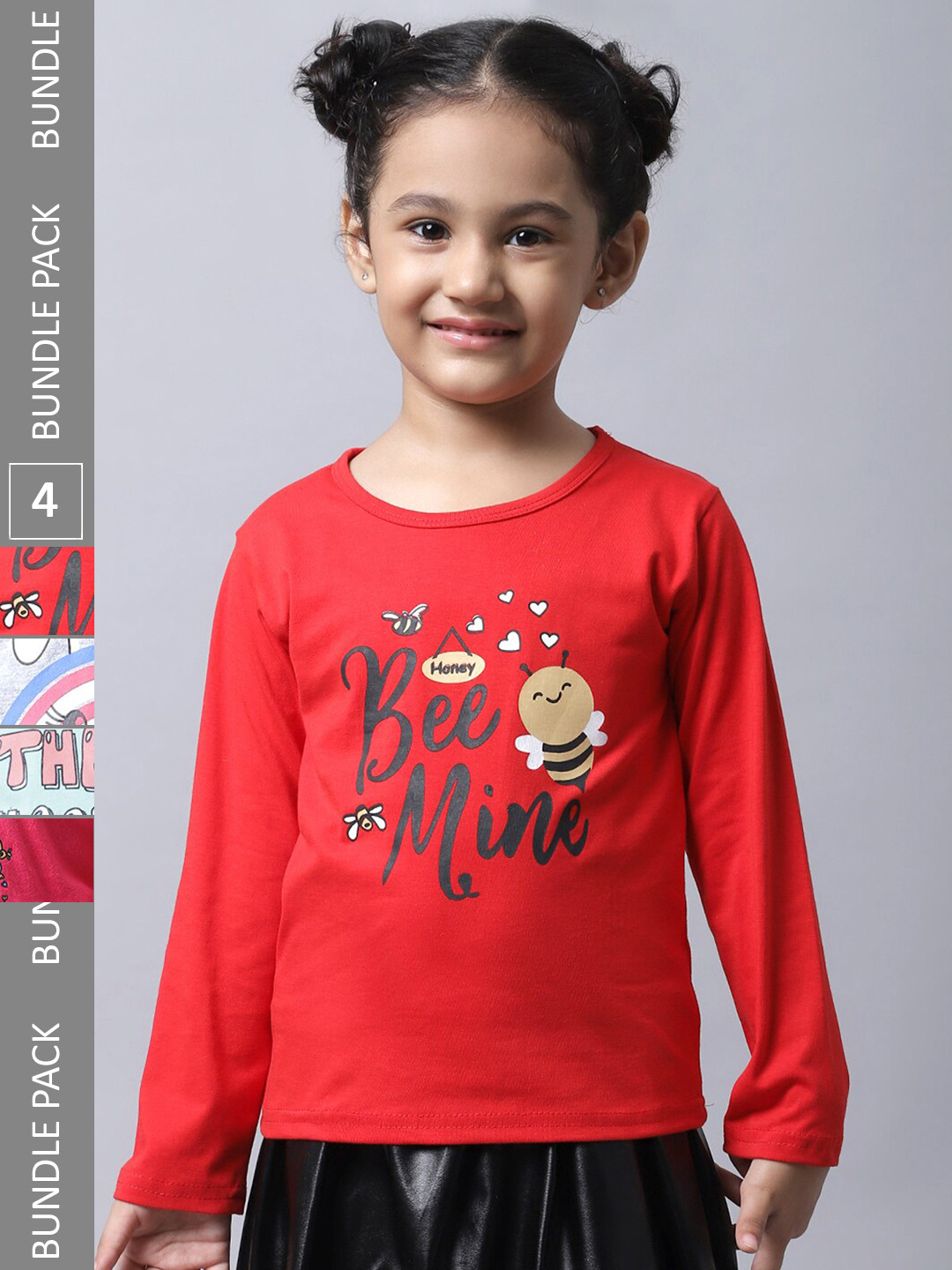 

BAESD Girls Pack of 4 Typography Printed Cotton T-shirt, Red