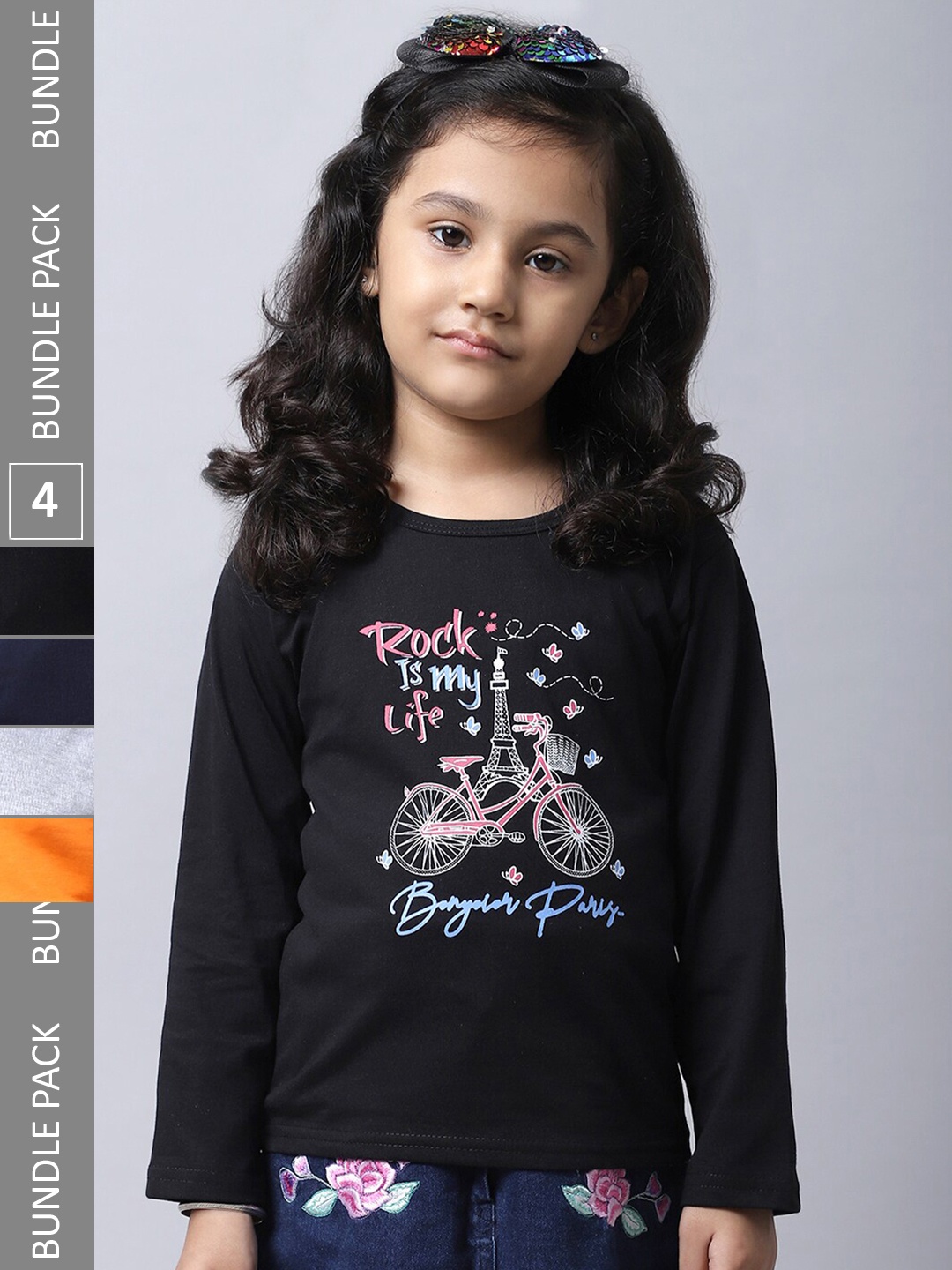 

BAESD Girls Pack of 4 Graphic Printed Cotton T-shirts, Black
