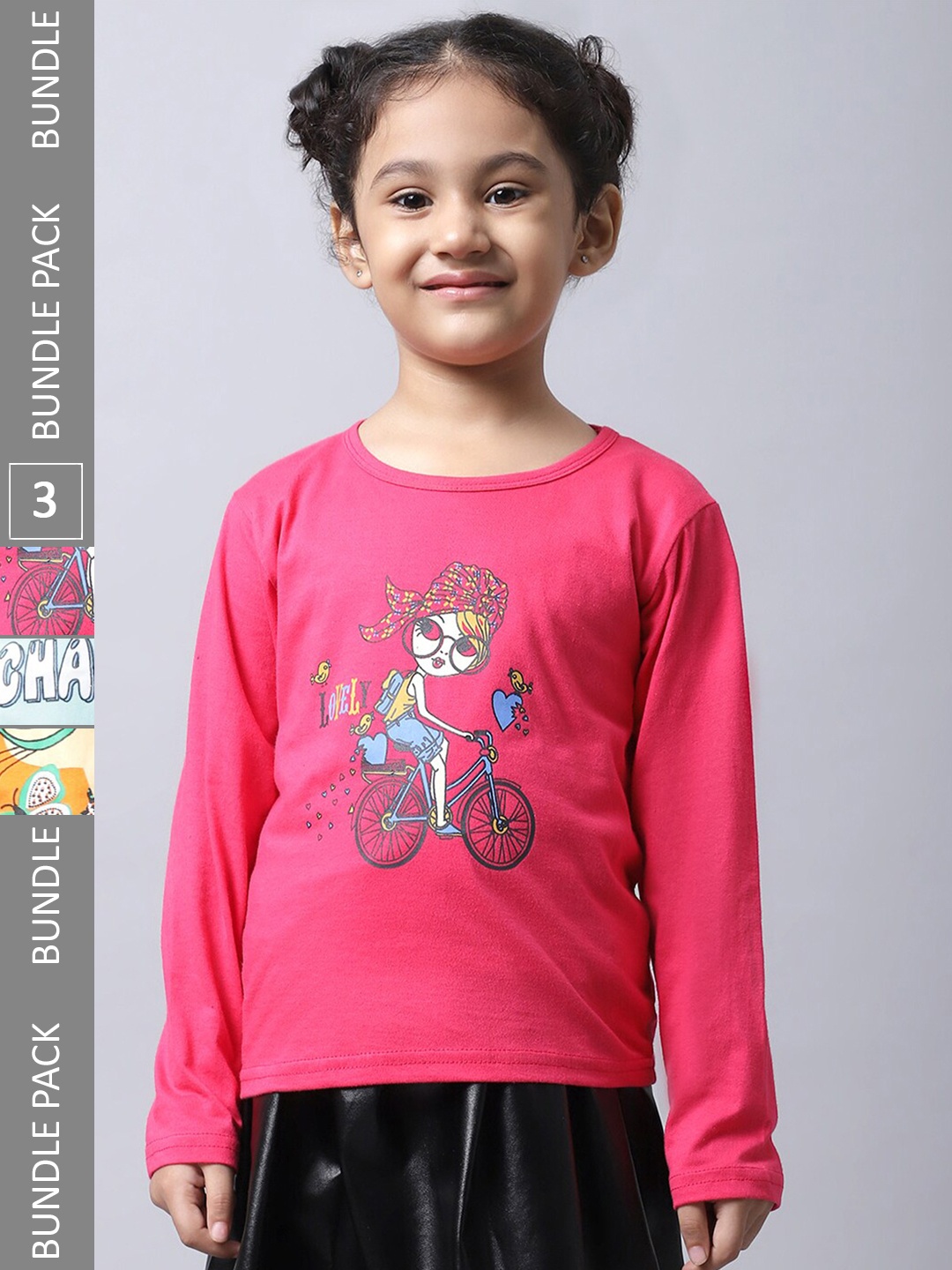

BAESD Girls Pack Of 3 Printed Cotton T-shirt, Pink