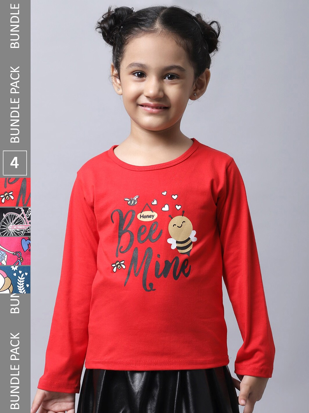 

BAESD Girls Pack of 4 Graphic Printed Cotton T-shirts, Red