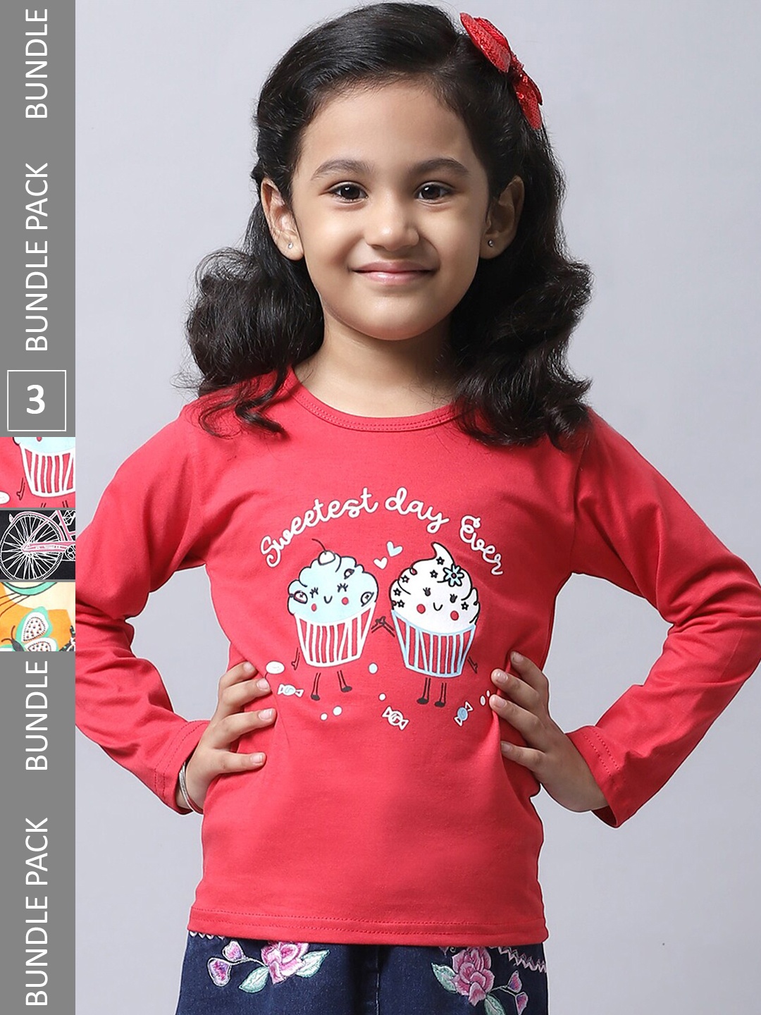 

BAESD Girls Pack of 3 Graphic Printed Cotton T-shirt, Red