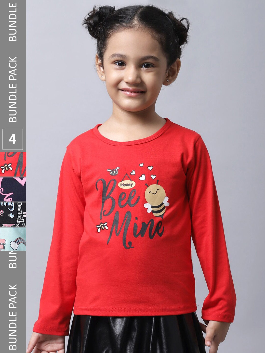 

BAESD Girls Pack of 4 Typography Printed Cotton T-shirt, Red
