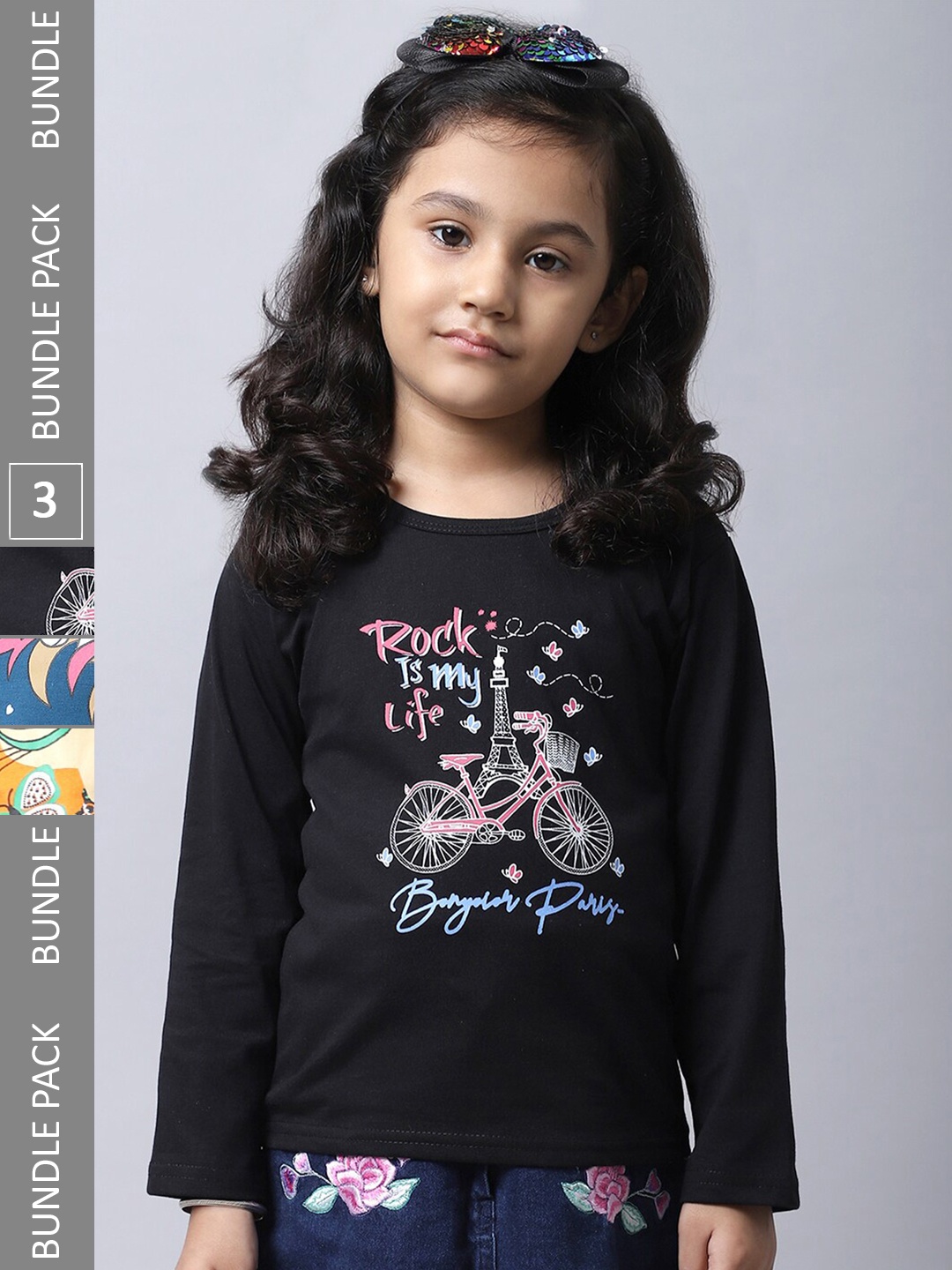 

BAESD Girls Pack of 3 Graphic Printed Cotton T-shirt, Black