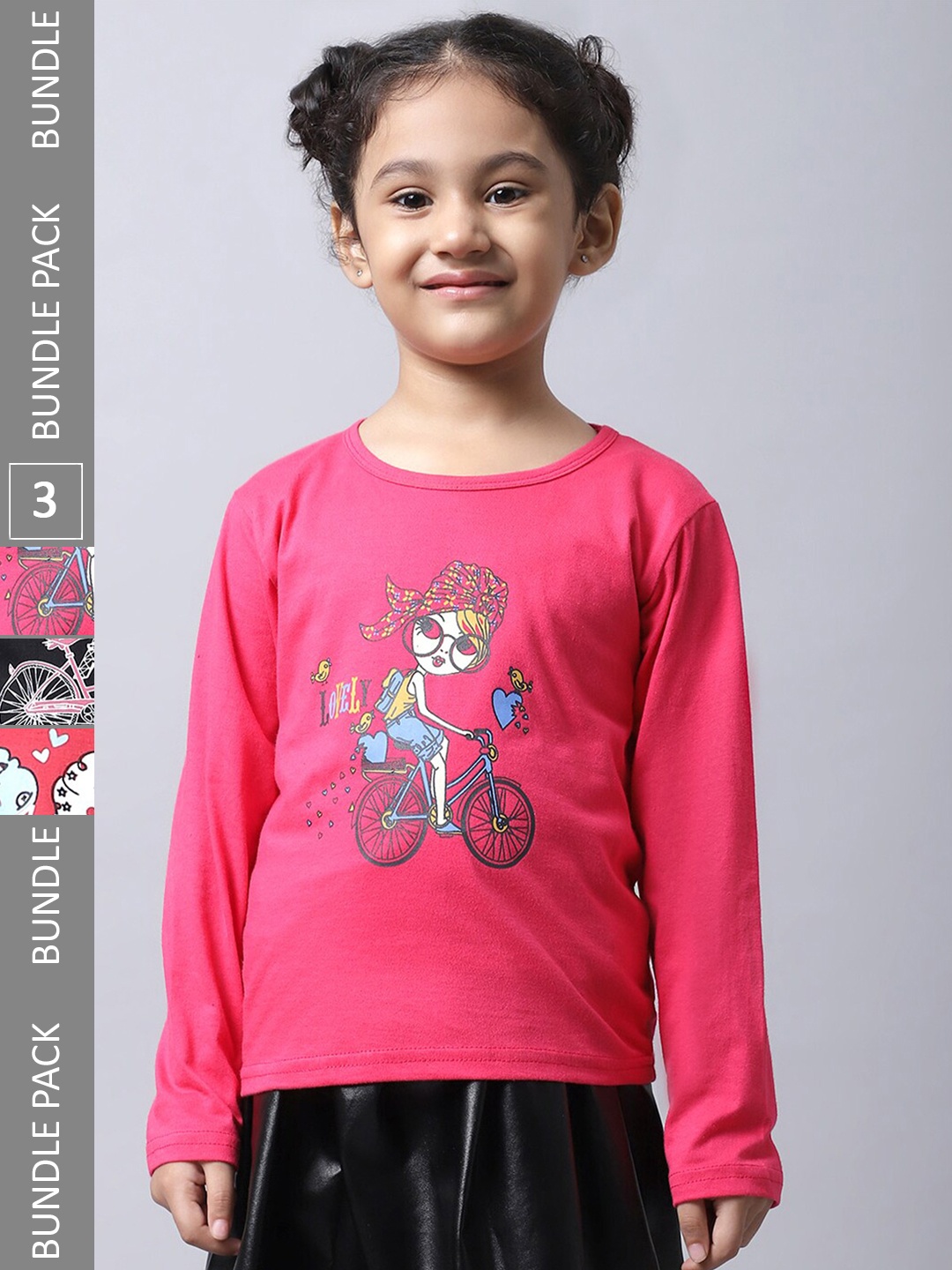 

BAESD Girl Pack Of 3 Graphic Printed Cotton T-Shirt, Pink