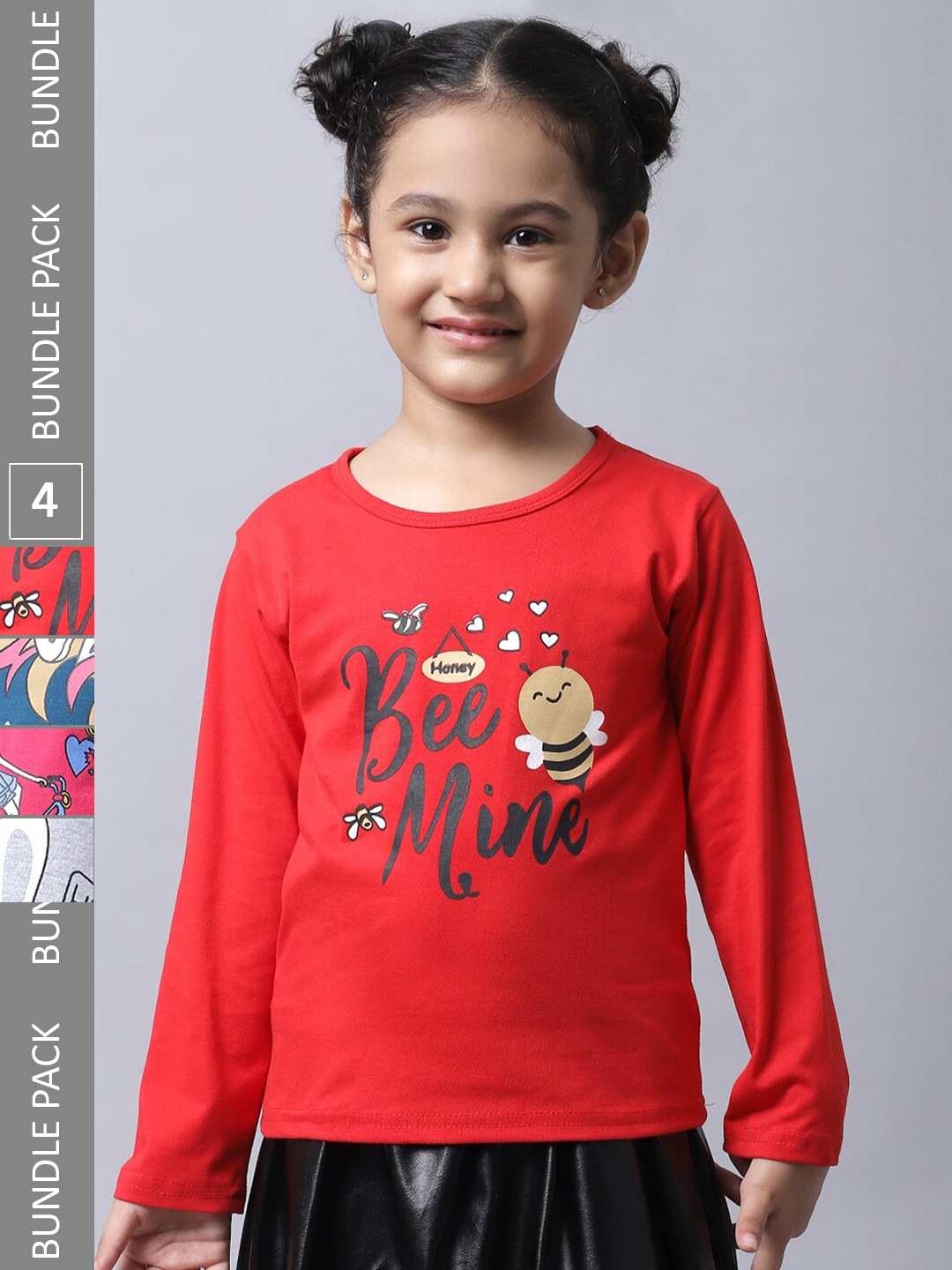 

BAESD Girls Pack of 4 Graphic Printed Cotton T-shirt, Red