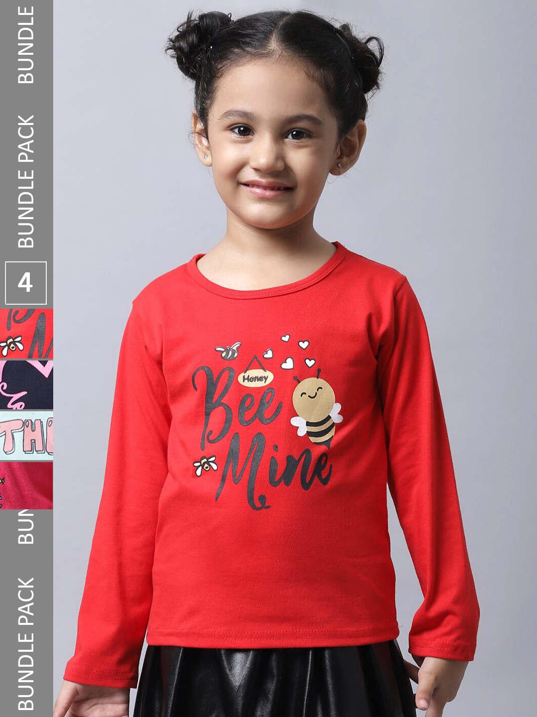 

BAESD Girls Pack Of 4 Printed Cotton T-shirt, Red