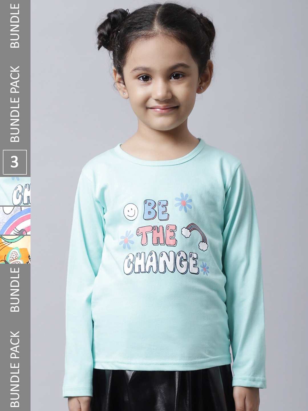 

BAESD Girls Pack of 3 Graphic Printed Long Sleeve T-shirt, Turquoise blue