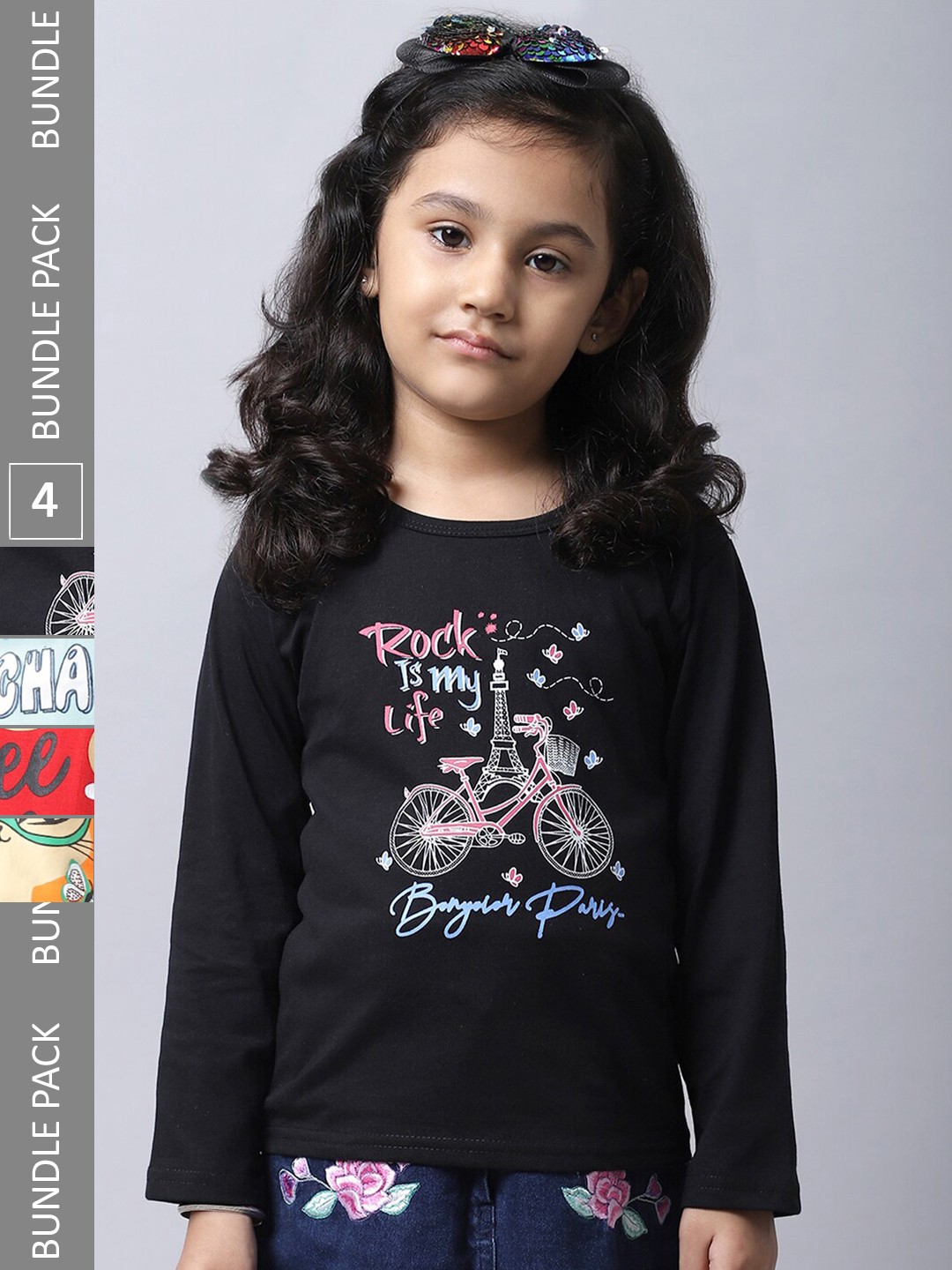 

BAESD Girls Pack of 4 Graphic Printed Long Sleeve T-shirt, Black