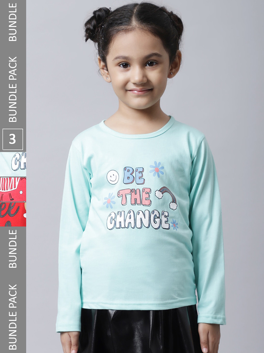 

BAESD Girls Pack Of 3 Printed Cotton T-shirts, Sea green