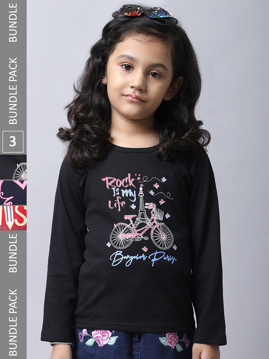 

BAESD Girls Pack of 4 Typography Printed Cotton T-shirts, Black