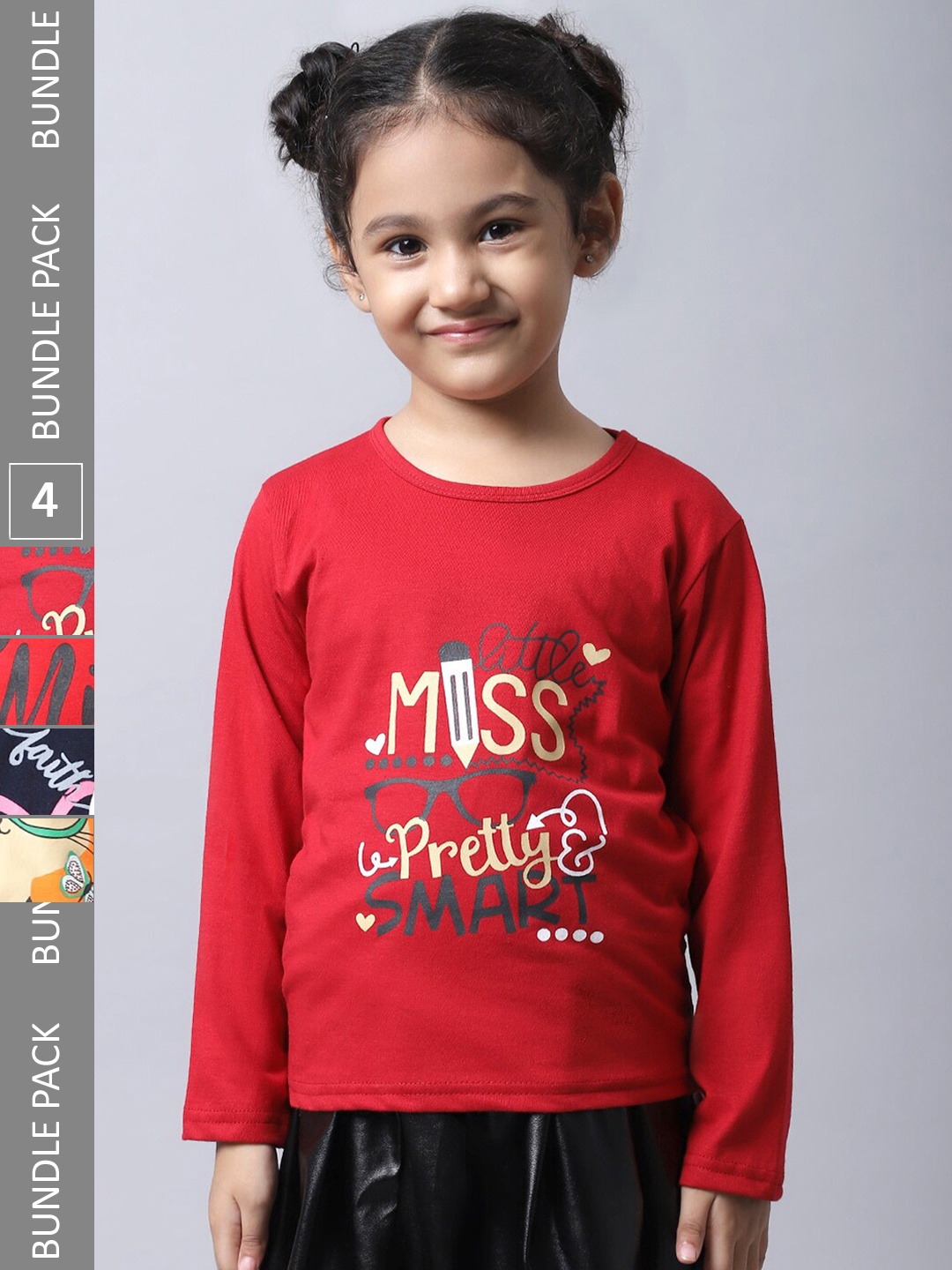 

BAESD Girls Pack of 4 Typography Printed Cotton T-shirts, Red