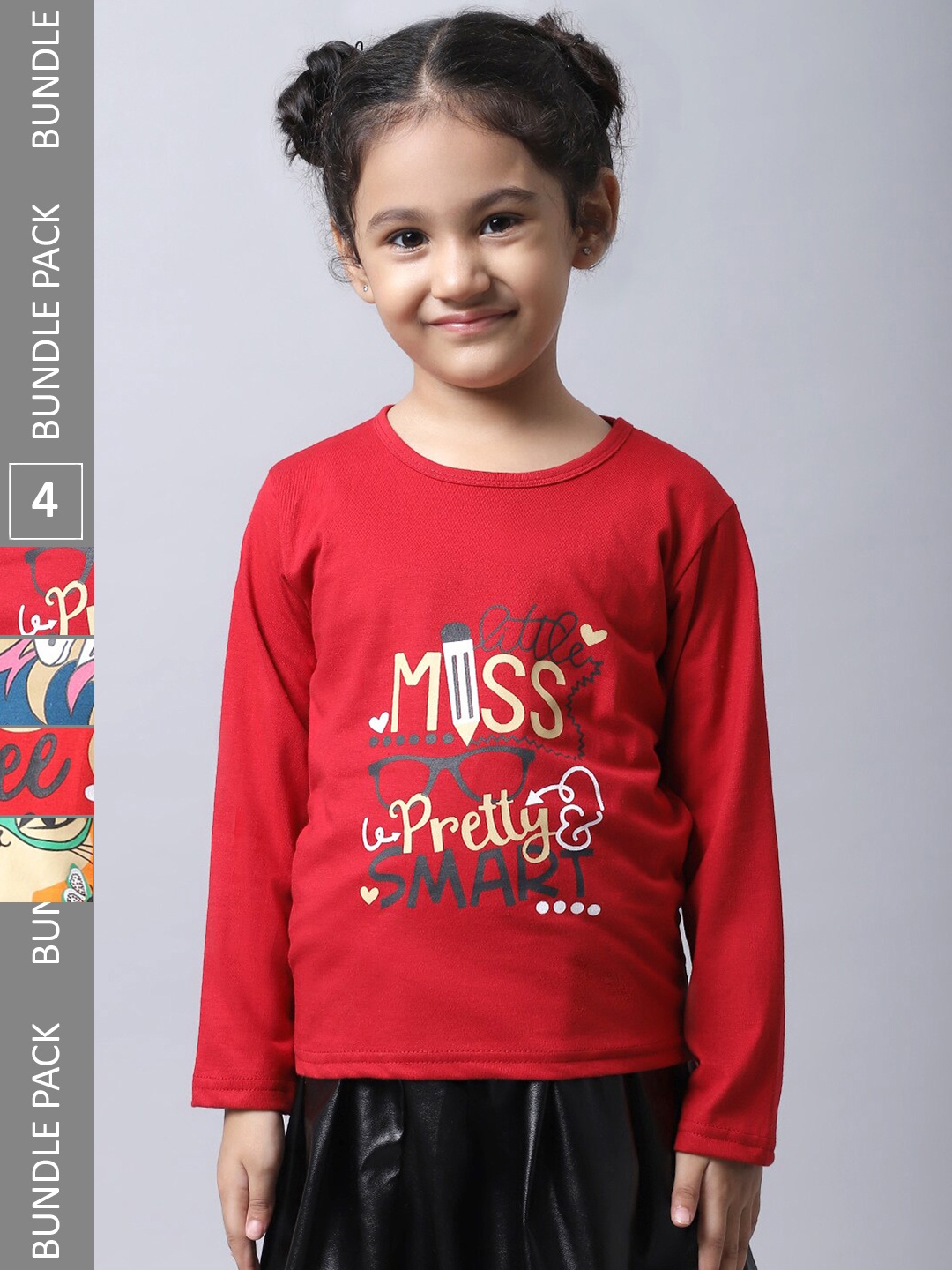 

BAESD Girl Pack Of 4 Graphic Printed Cotton T-Shirt, Red