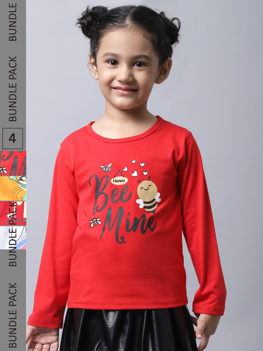 

BAESD Girl Pack Of 4 Typographic Printed Long Sleeves Cotton T-Shirt, Red