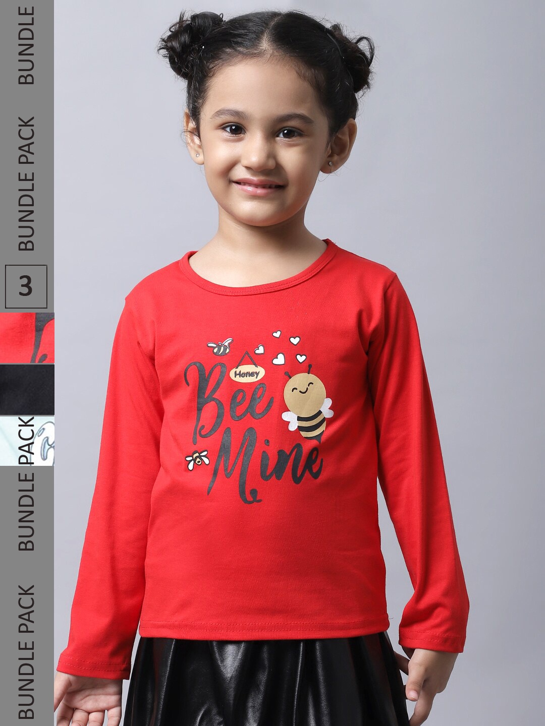 

BAESD Girls Pack of 3 Printed Regular Fit Cotton T-shirt, Red