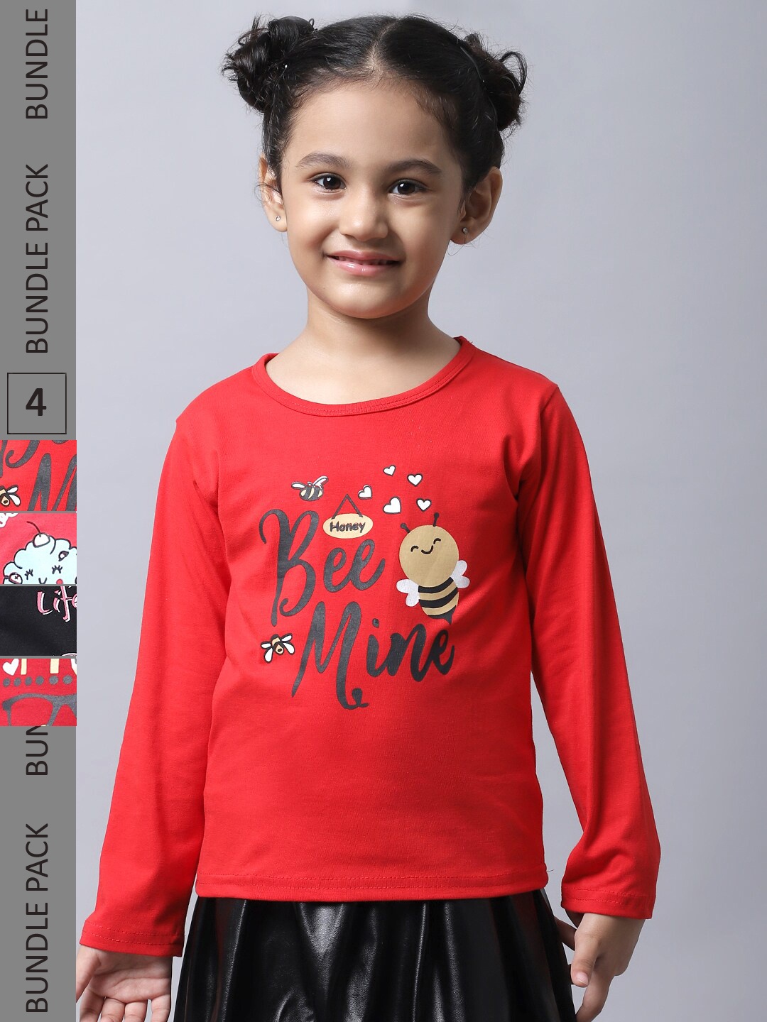 

BAESD Girl Pack Of 4 Typographic Printed Long Sleeves Cotton T-Shirt, Red
