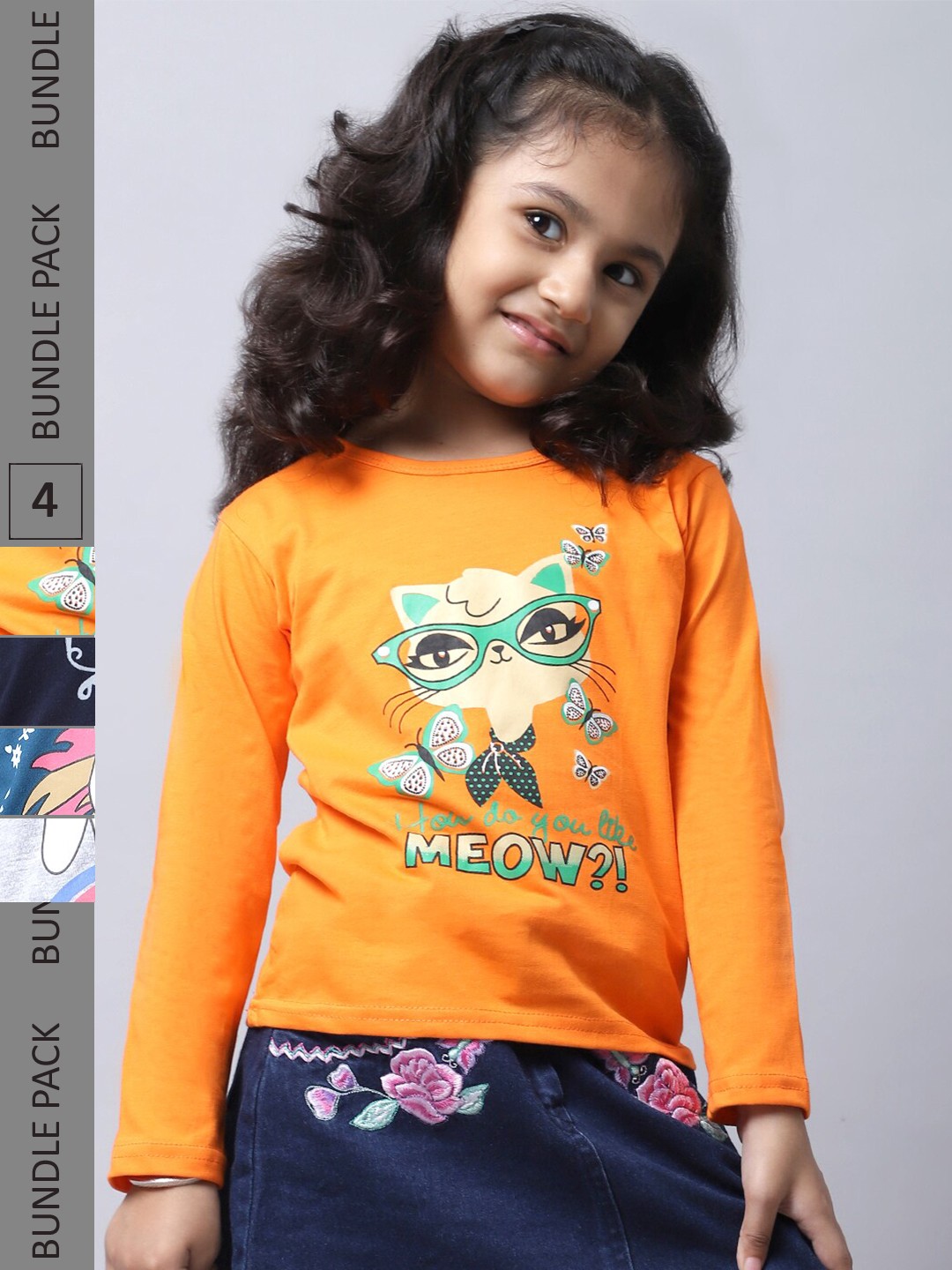 

BAESD Girls Pack Of 4 Printed Cotton T-shirt, Yellow