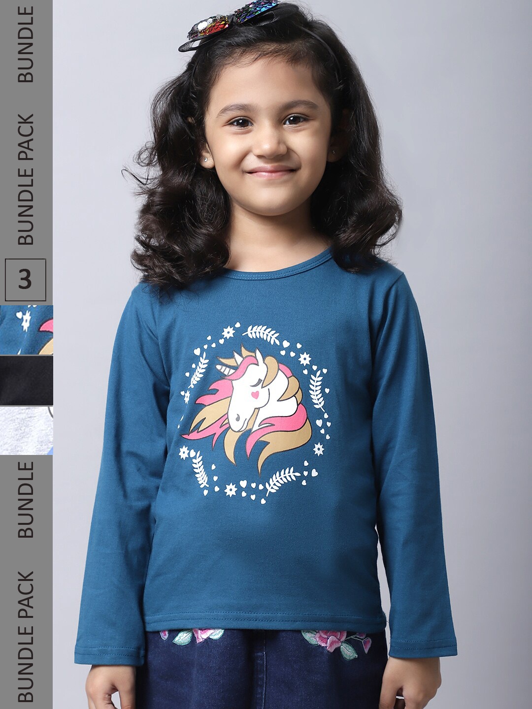 

BAESD Girl Pack Of 3 Graphic Printed Long Sleeves Cotton T-Shirt, Teal