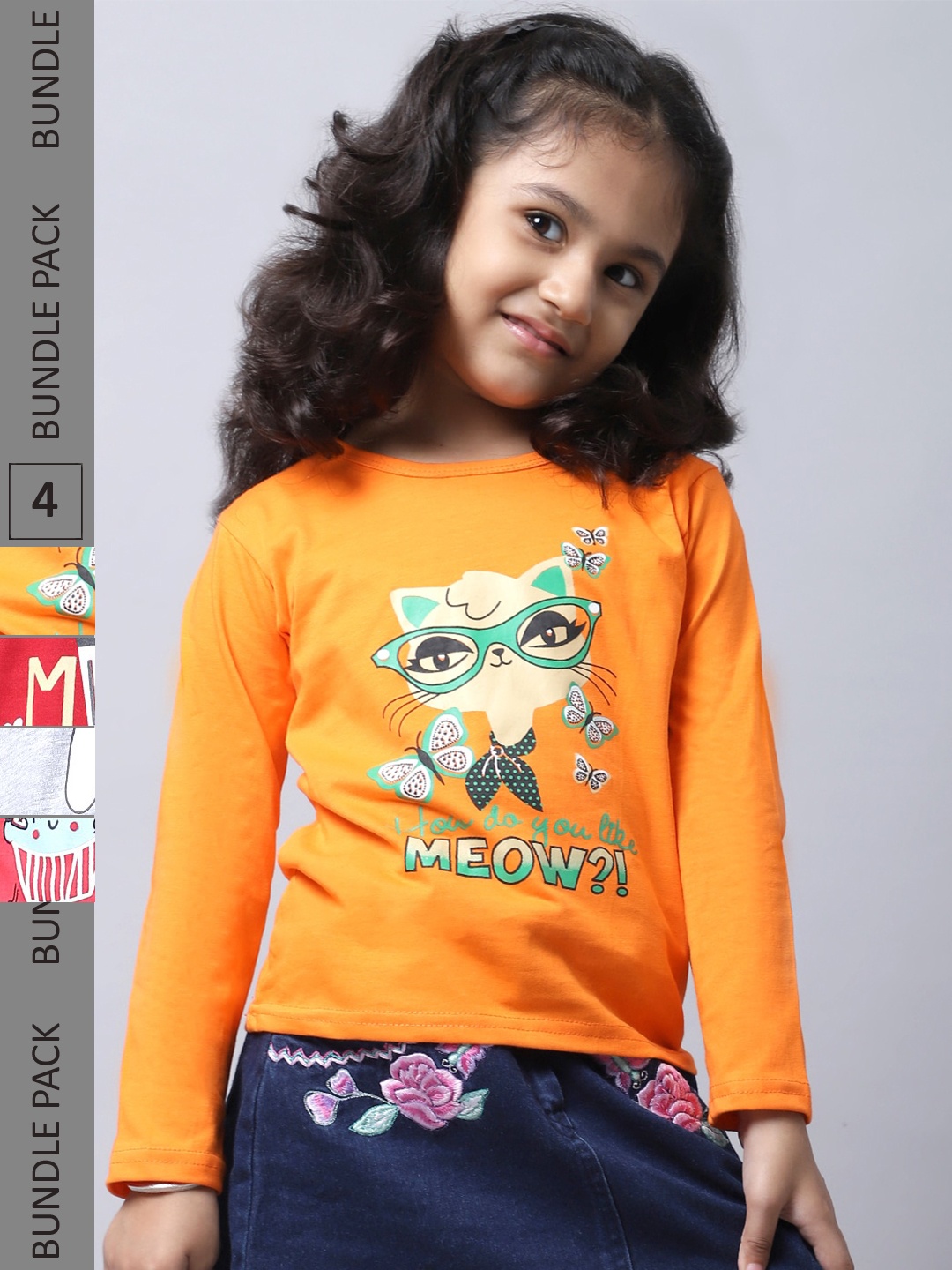 

BAESD Girls Pack of 4 Graphic Printed Cotton T-shirts, Yellow