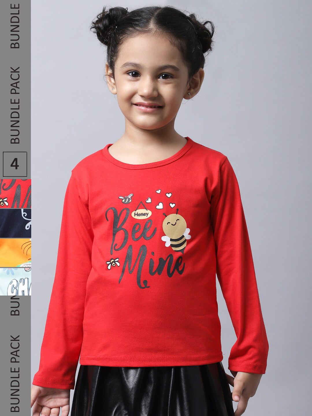 

BAESD Girls Pack of 4 Graphic Printed Long Sleeve T-shirt, Red