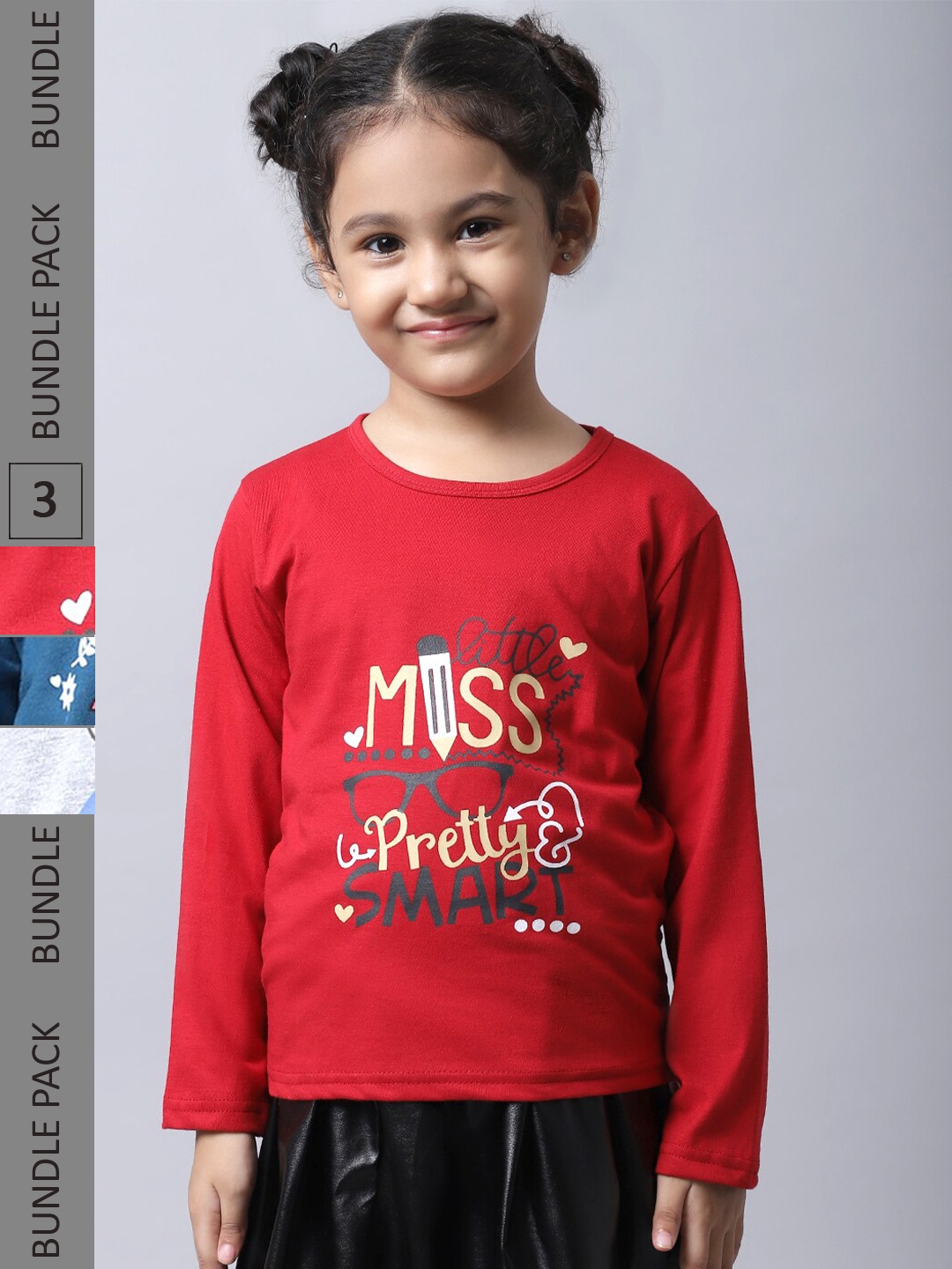 

BAESD Girls Pack Of 3 Printed Cotton T-shirt, Red