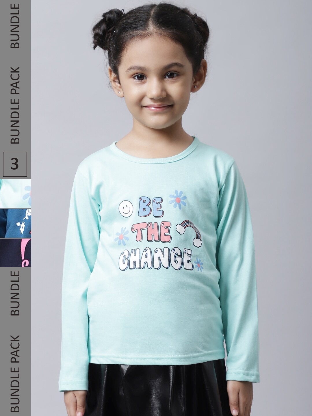 

BAESD Girls Pack Of 3 Graphic Printed Cotton T-Shirt, Turquoise blue