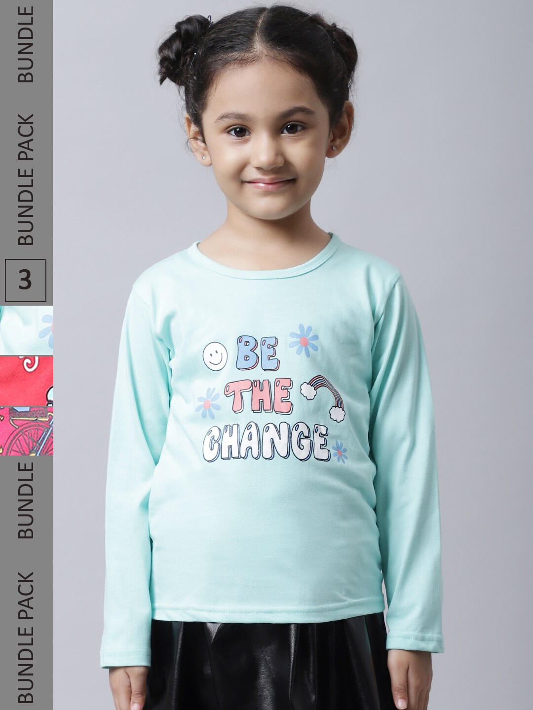 

BAESD Girls Pack Of 3 Printed Cotton T-shirt, Green