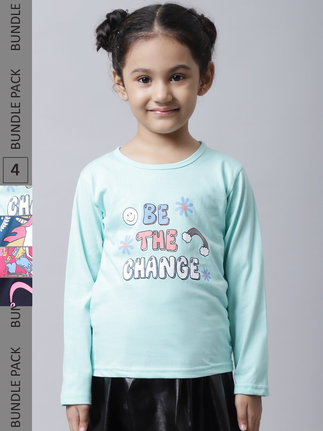 

BAESD Girls Pack of 4 Graphic Printed Cotton T-shirts, Blue