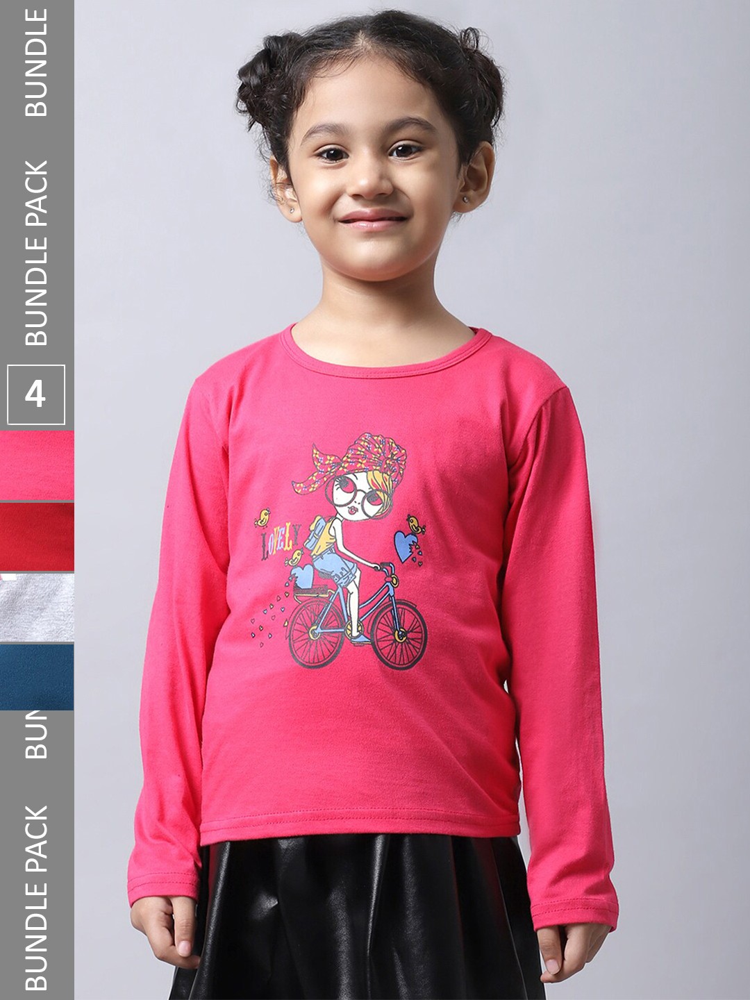 

BAESD Girls Pack of 4 Graphic Printed Cotton T-shirts, Pink